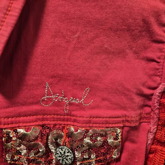 Desigual - Denim Embellished Embroidered Jacket w/ Knit Sleeves - Picture 4 of 7